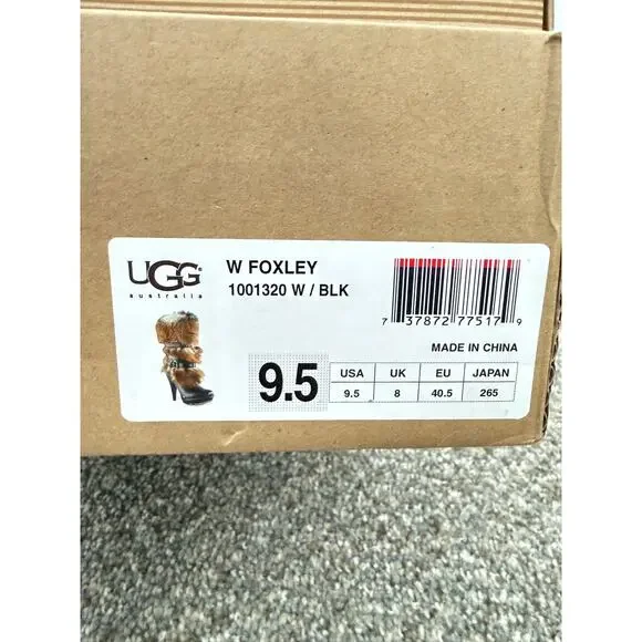 UGG Foxley Sheepskin Fur Heeled Platform Boots Black - size 9.5
